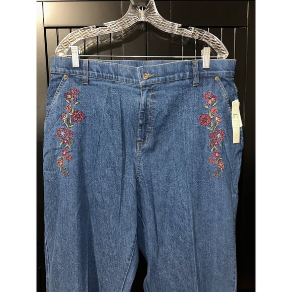 Erika Women’s Stretch Denim Jeans 18 Blue Floral Embroidered Straight Leg Pants - Picture 7 of 11